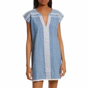 Soft Joie Natali Embroidered Mini Dress in Chambray-Porcelain, Size Small